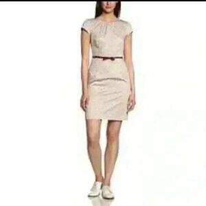 Comma, Tan Polka Dot “50’s” Scoop Neck Belted Sheath Mini Lined Dress (EU38/US8)